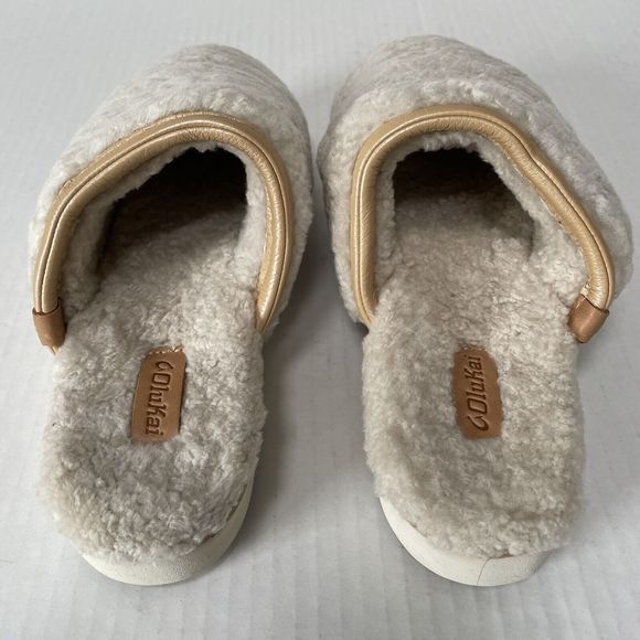 Olukai Womans Pupu Mua Slippers Slip On Shoes Genuine Shearling Leather Trim 10 - Picture 7 of 11